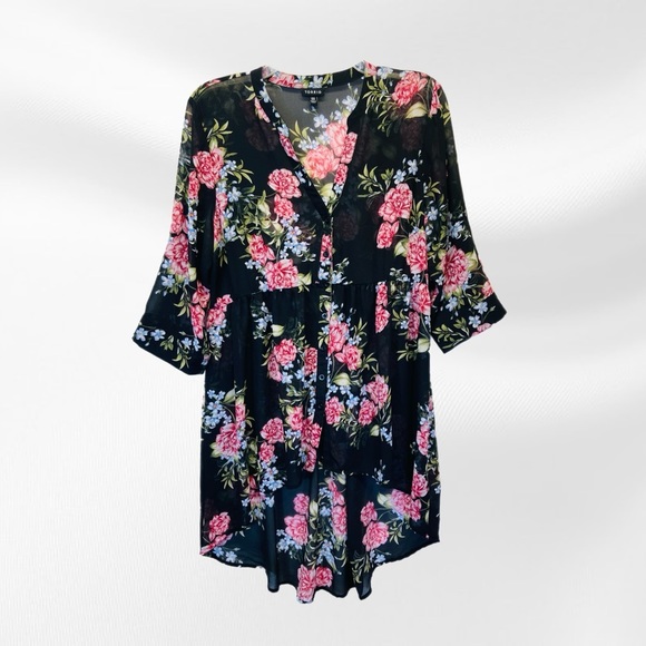 👚 TORRID || Chiffon Hi-Low Floral Sheer Tunic Top- - Picture 3 of 8
